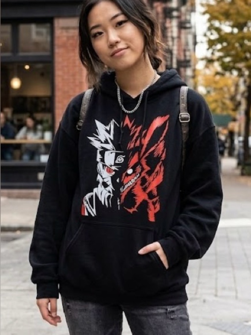 Naruto Kurama Anime Jon Lauren Black Hoodie Adult M Nine Tail Fox Demon
